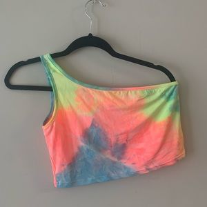 SHEIN // off the shoulder tie dye crop top.
